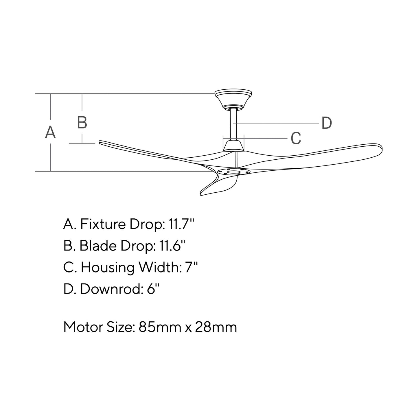 Maverick II Ceiling Fan - line drawing.