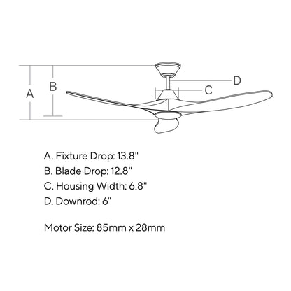 Maverick II Ceiling Fan - line drawing.