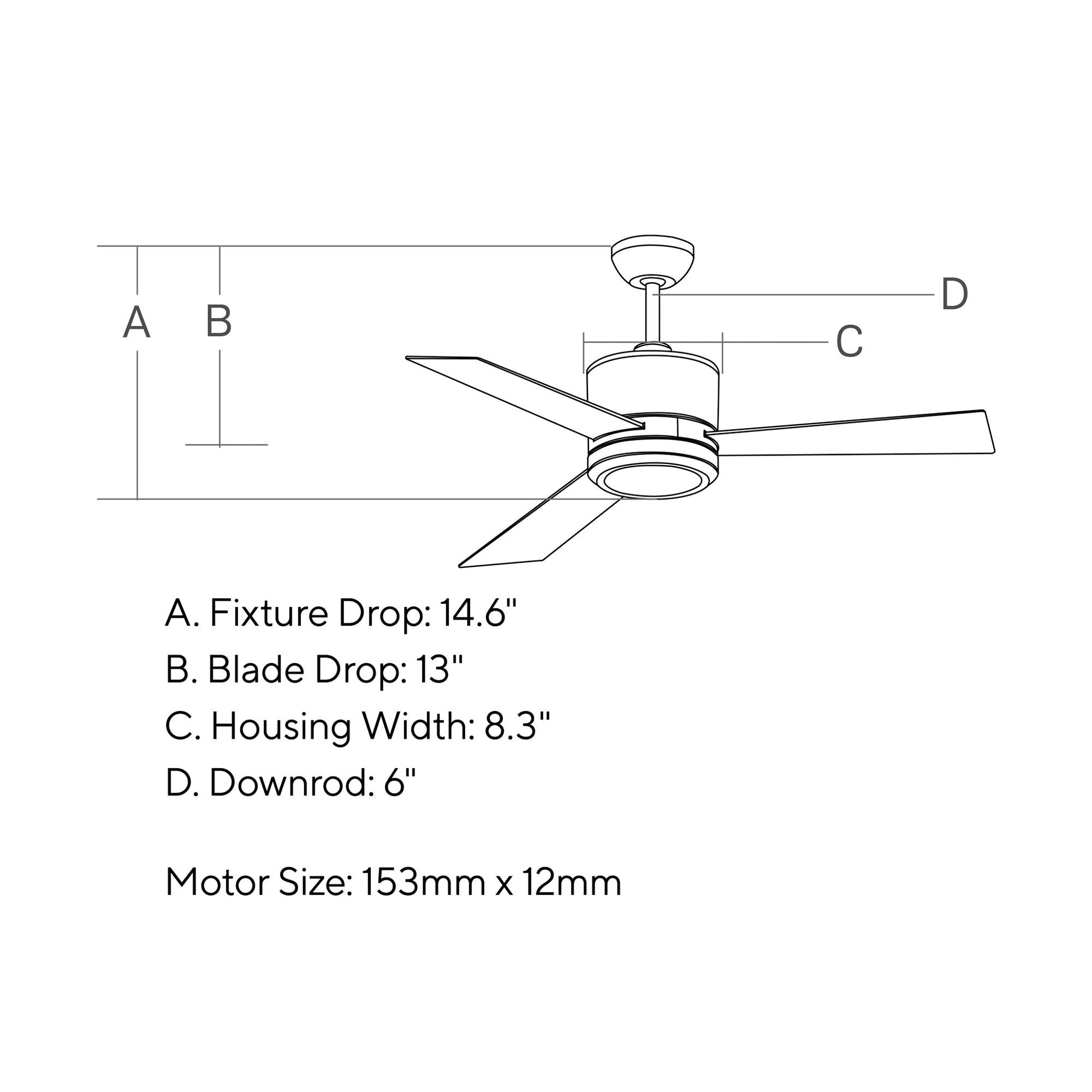 Vision II LED Ceiling Fan - line drawing.