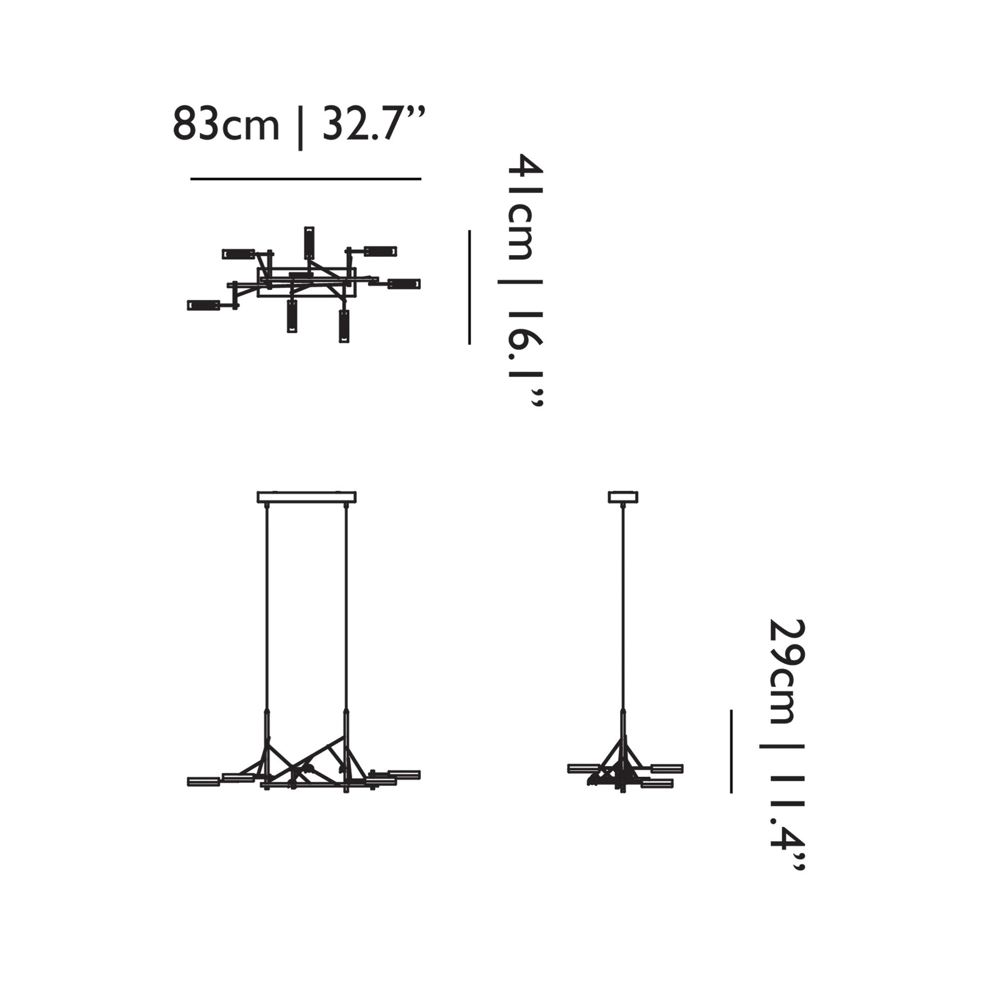 Tinkering LED Linear Pendant Light - line drawing.