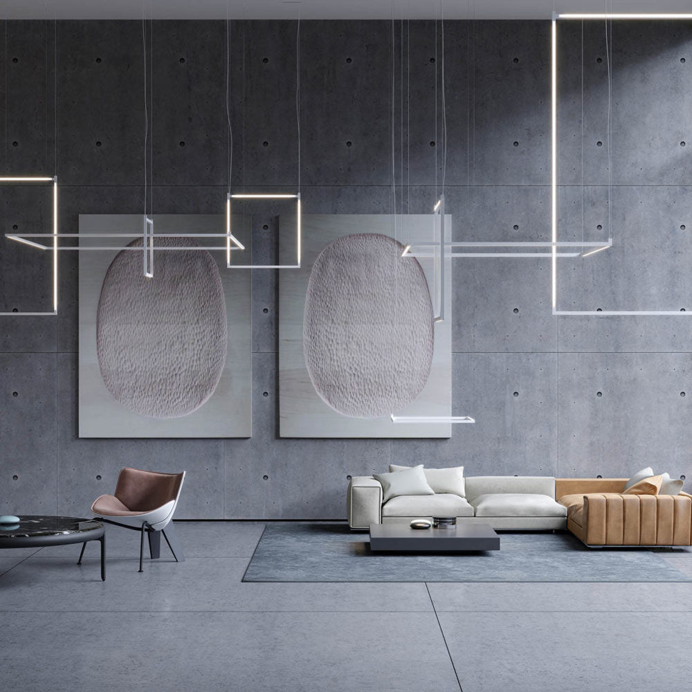 Linescapes Desk Matrix Horizontal LED Pendant Light in living room.