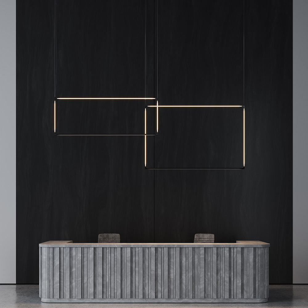Linescapes Desk Matrix Horizontal LED Pendant Light in living room.