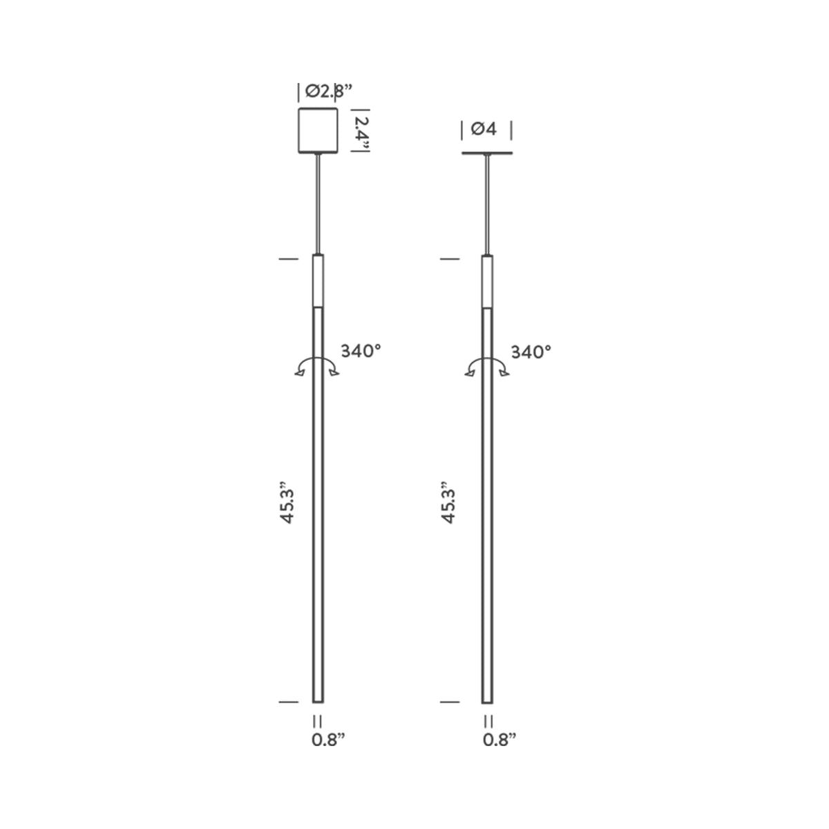 Linescapes Vertical LED Pendant Light - line drawing.