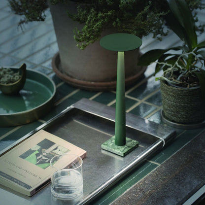 Portofino Marble LED Rechargeable Table Lamp in Outside Area.