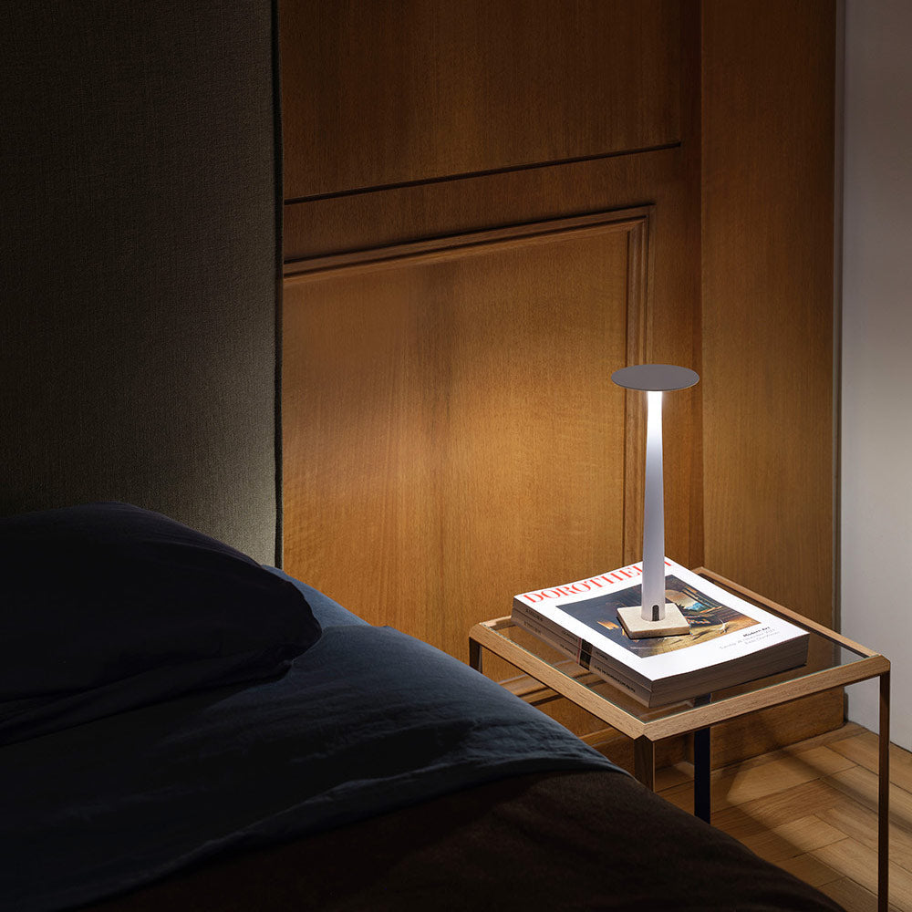 Portofino Marble LED Rechargeable Table Lamp in bedroom.