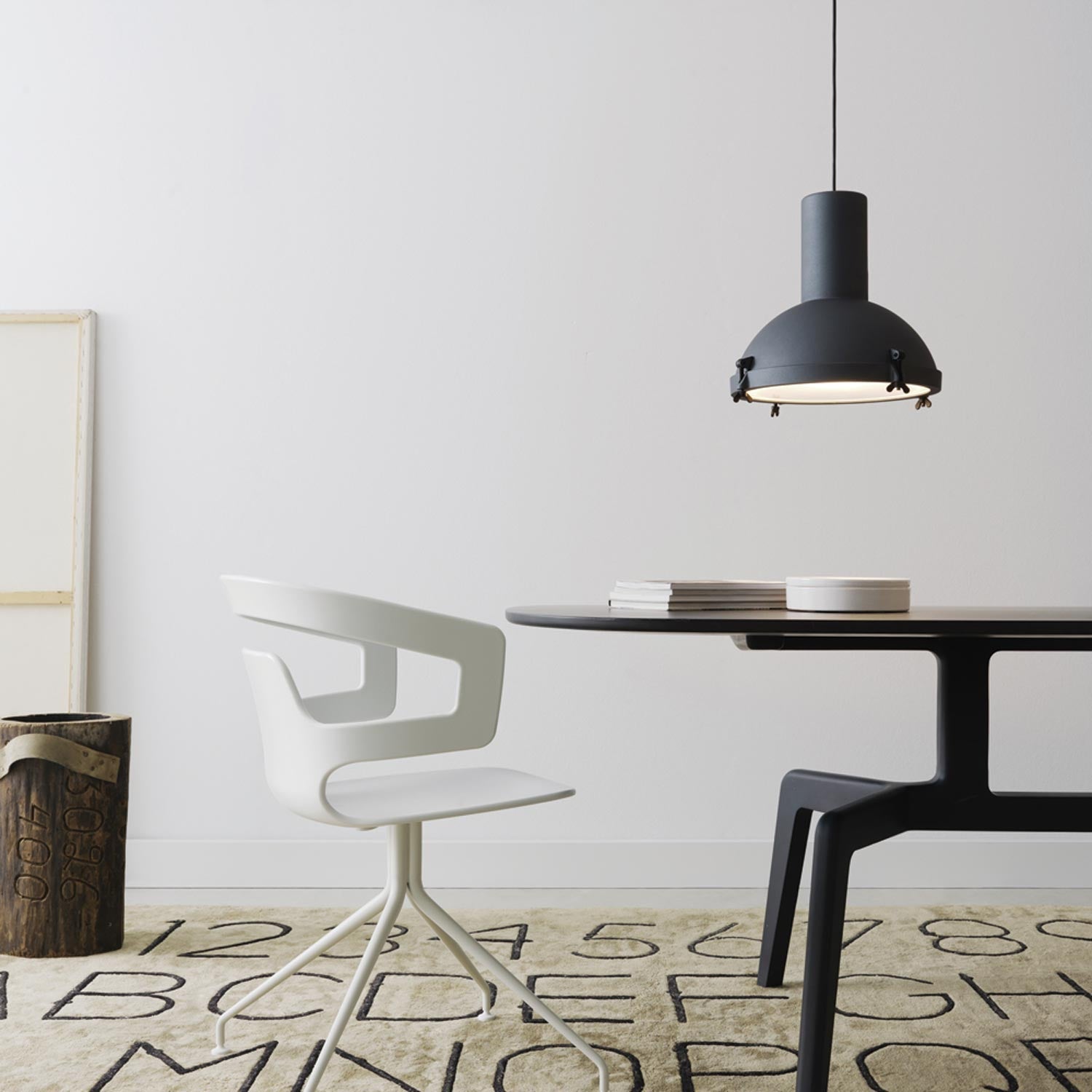 Projecteur Pendant Light in dining room.