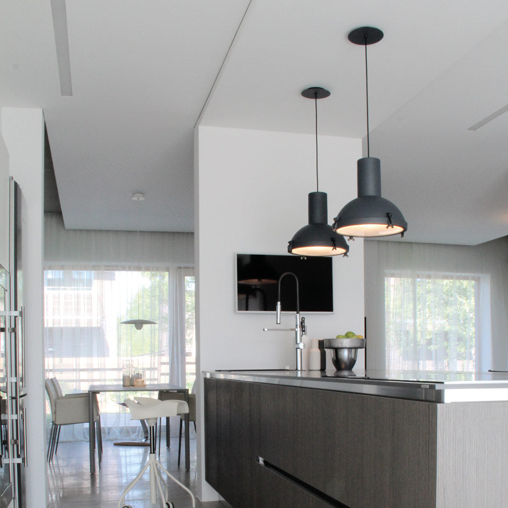 Projecteur Pendant Light in dining room.