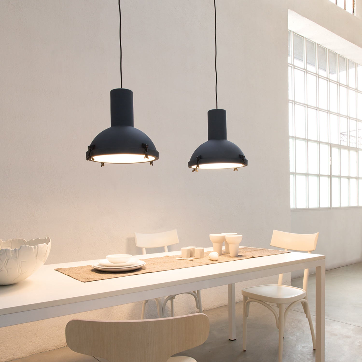 Projecteur Pendant Light in dining room.