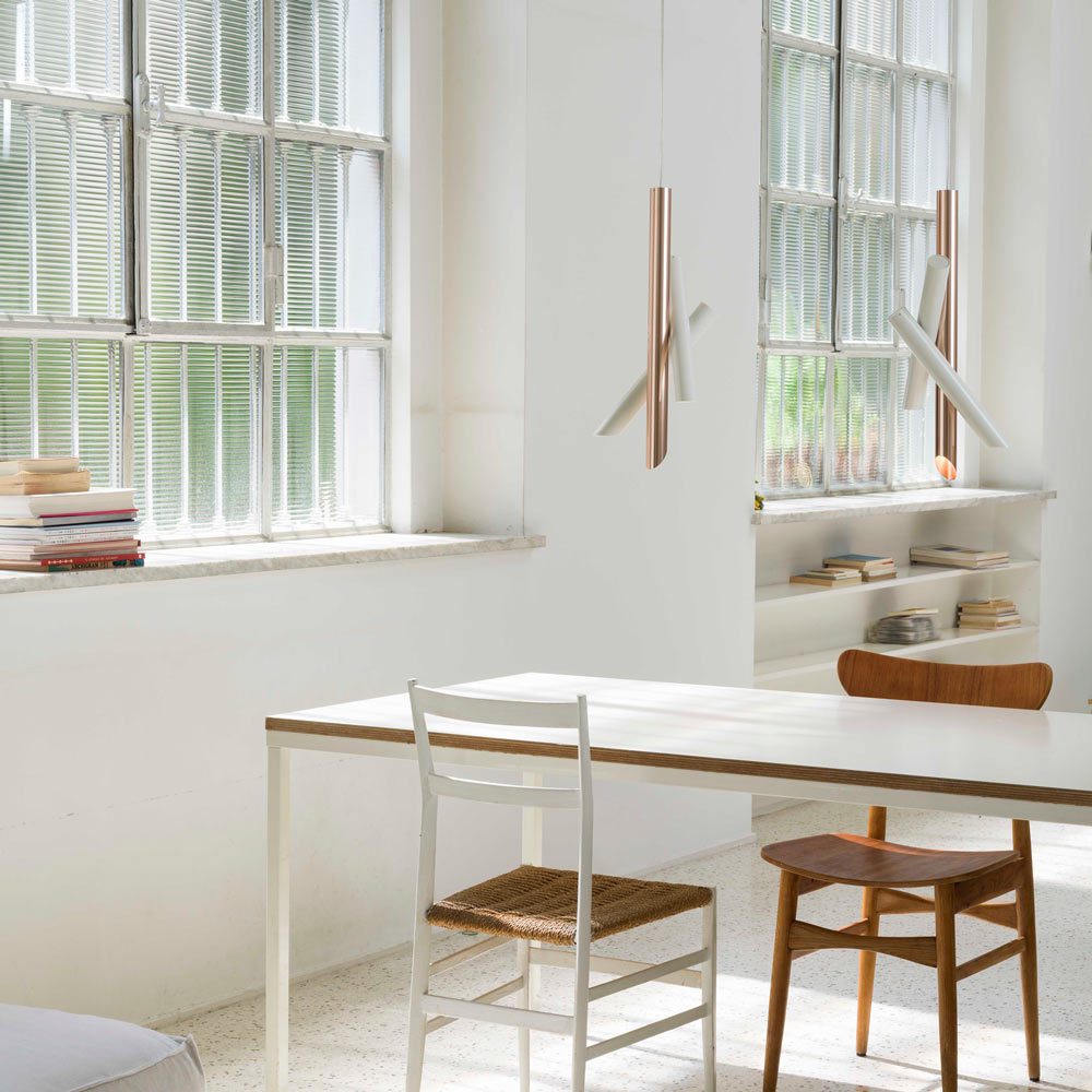 Tubes 3 LED Pendant Light in dining room.