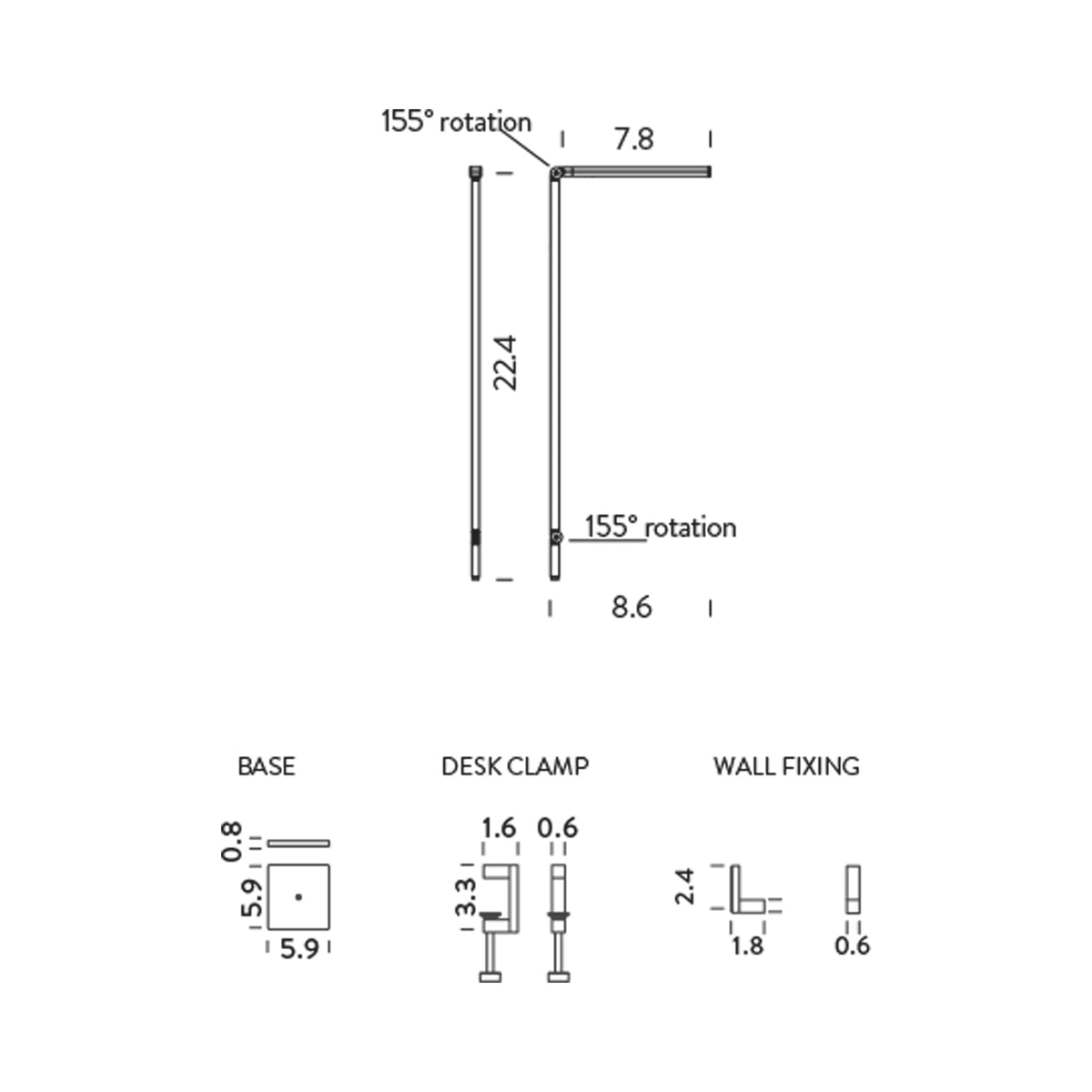 Untitled Linear LED Table Lamp - line drawing.