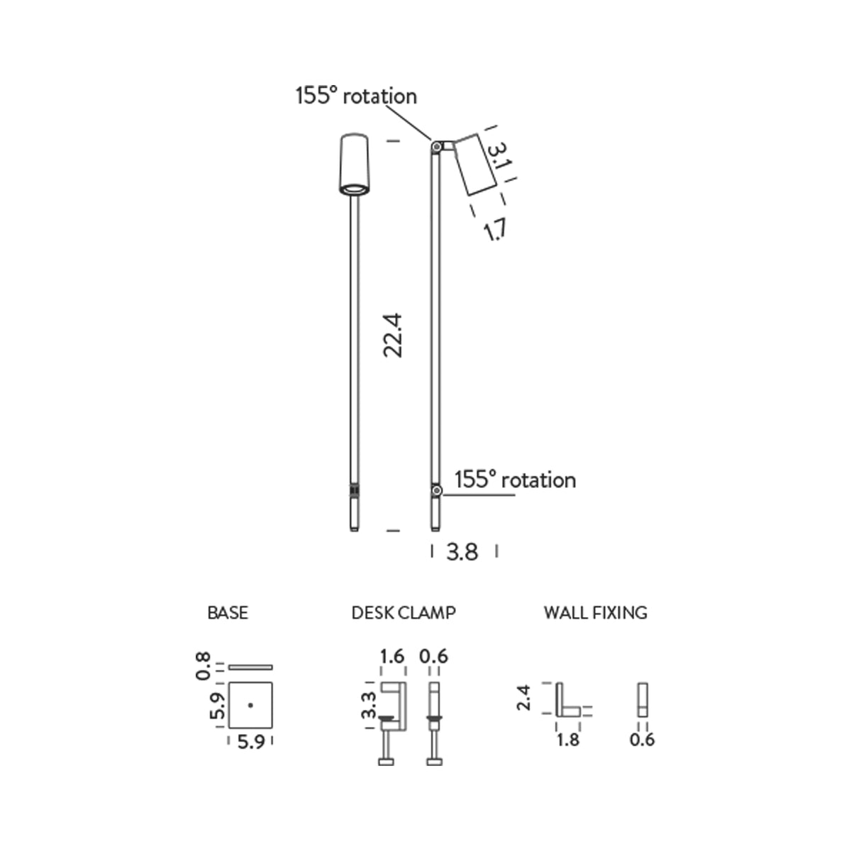 Untitled Spot LED Table Lamp - line drawing.