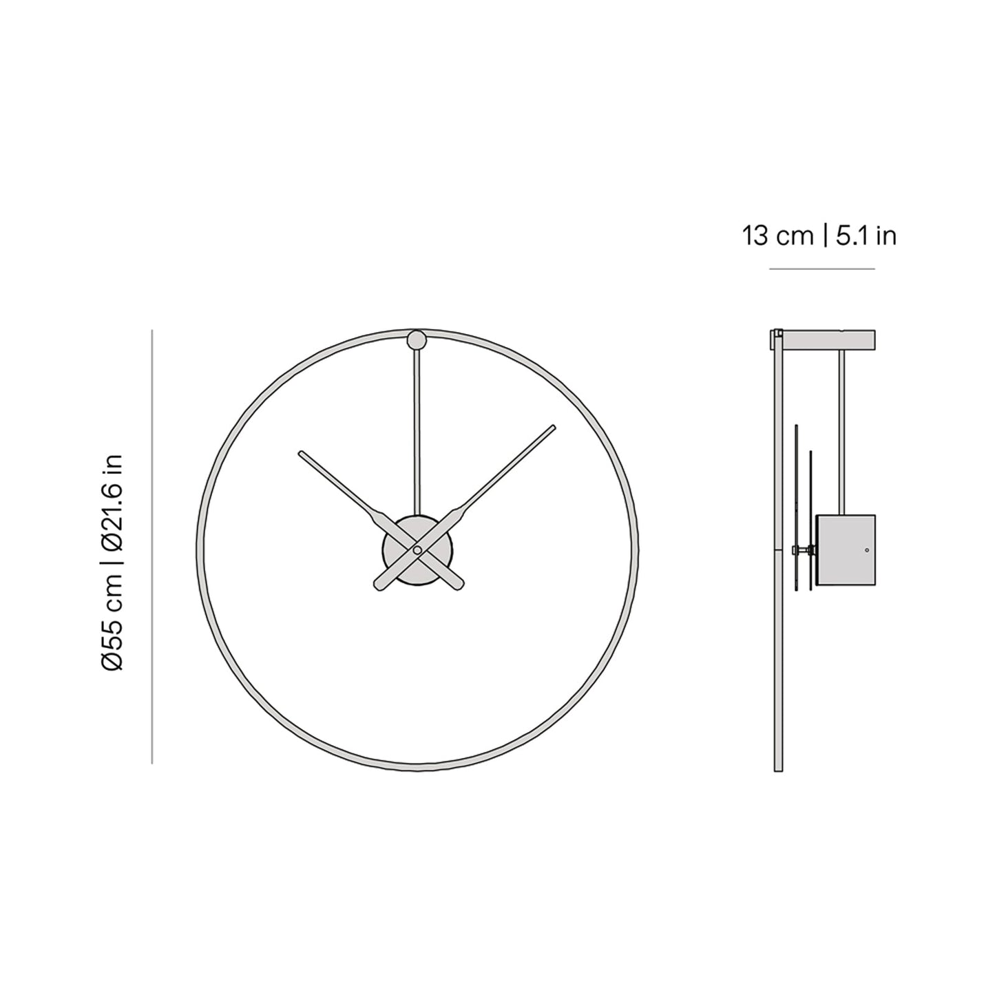 Ombra Mini LED Wall Clock - line drawing.