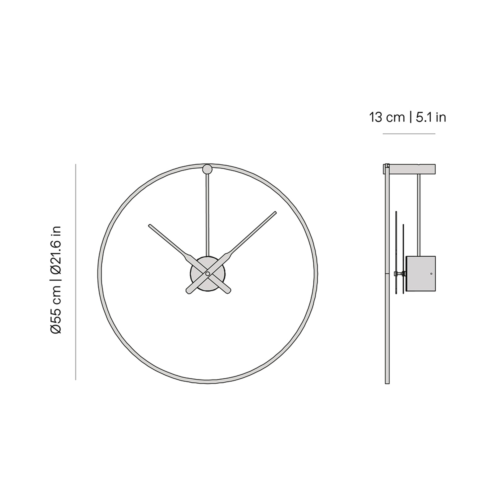 Ombra Mini LED Wall Clock - line drawing.