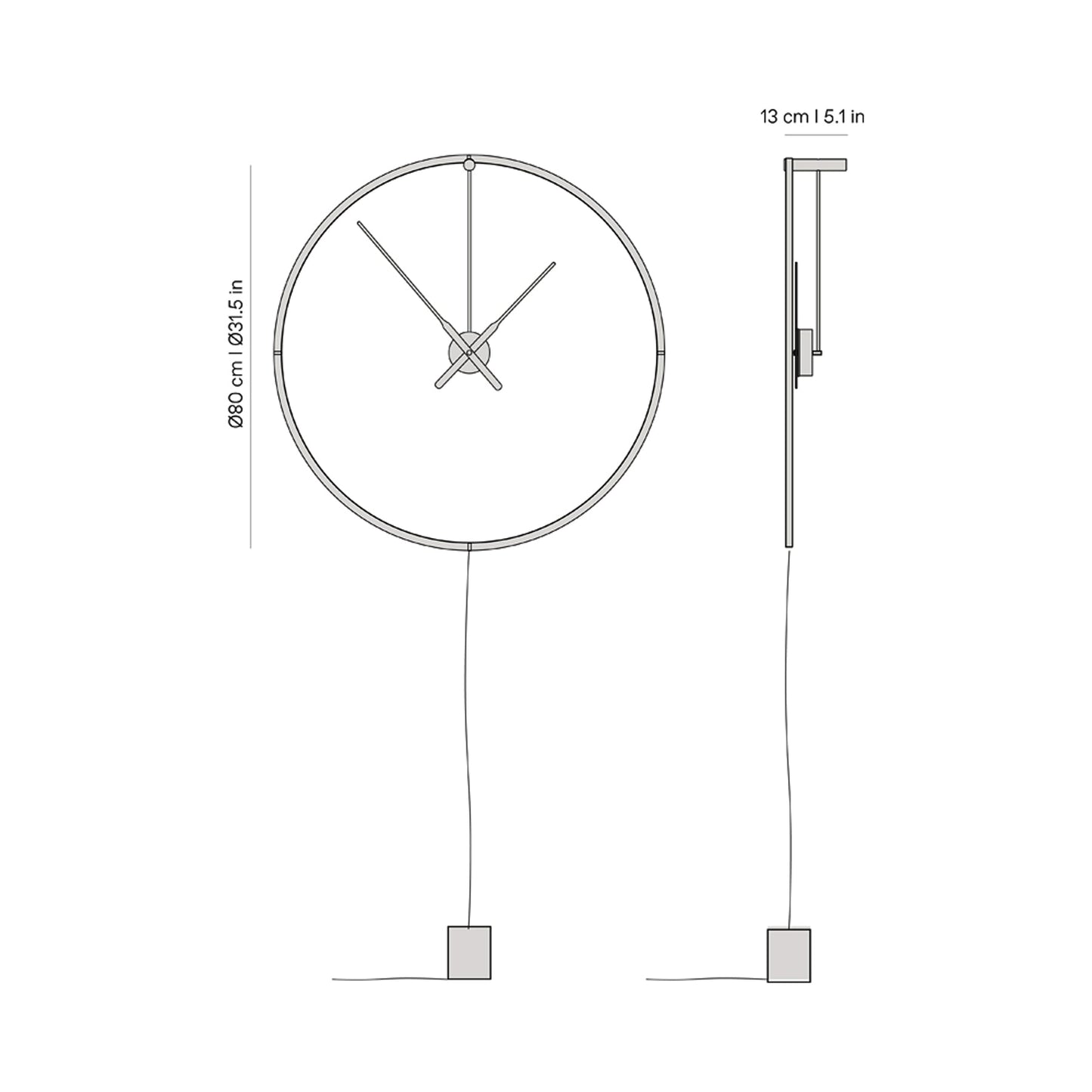 Ombra Premium LED Wall Clock - line drawing.