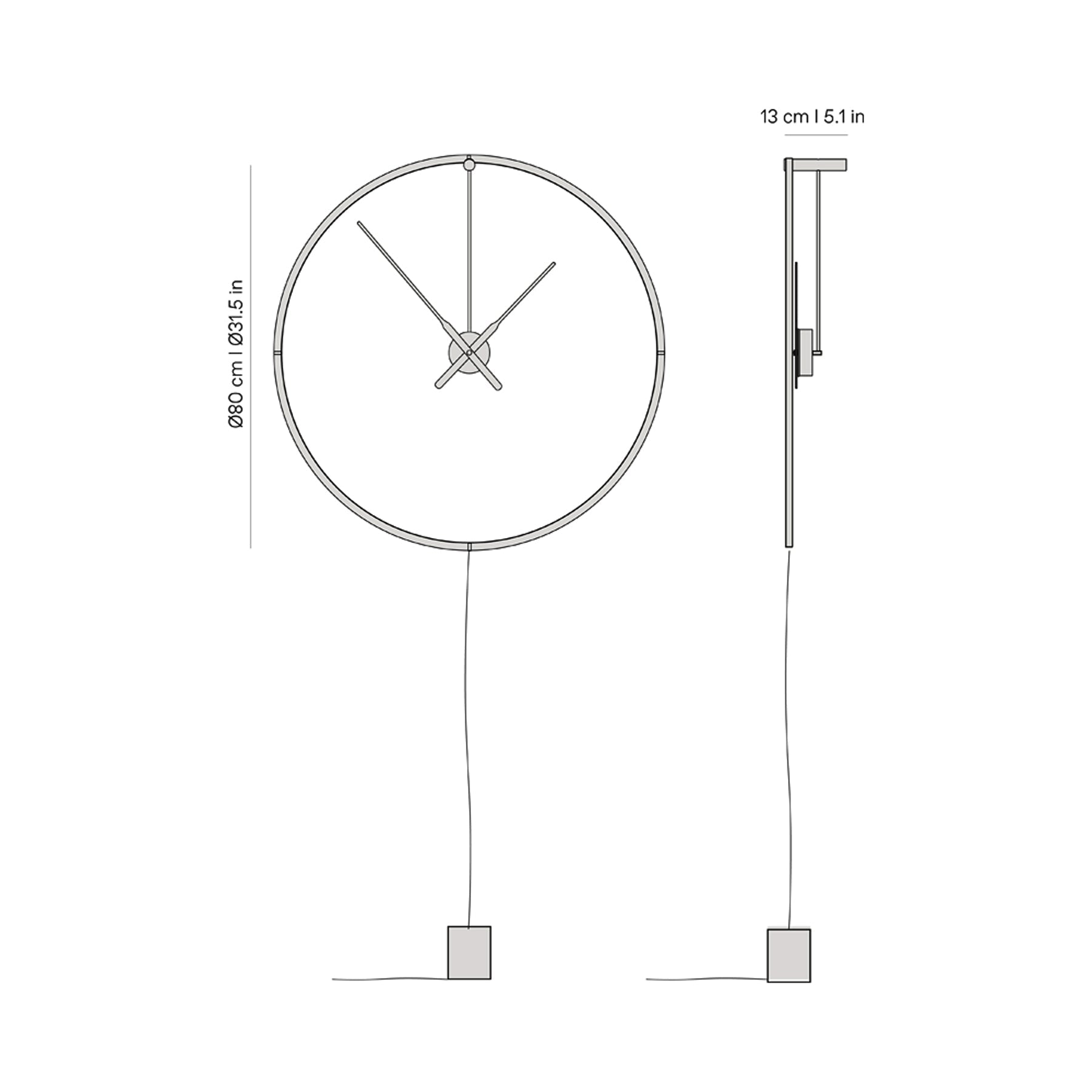 Ombra Premium LED Wall Clock - line drawing.
