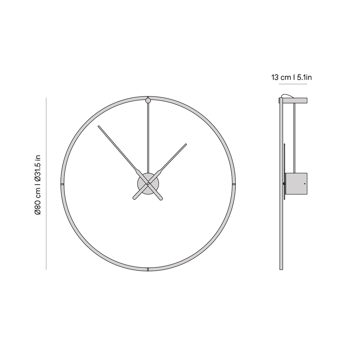 Ombra Premium LED Wall Clock - line drawing.