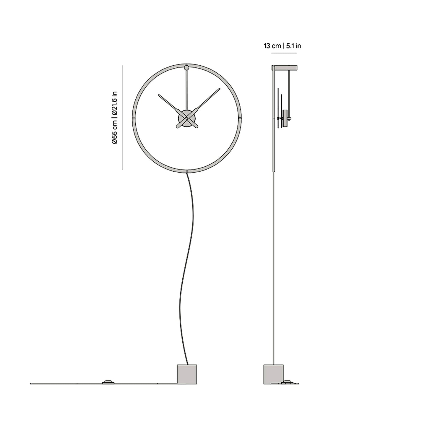 Ombra Premium LED Wall Clock - line drawing.