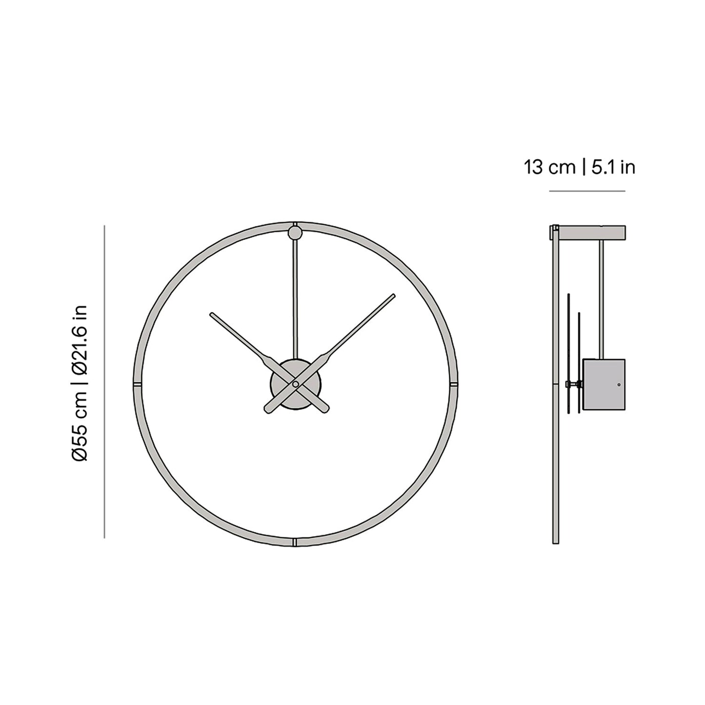Ombra Premium LED Wall Clock - line drawing.
