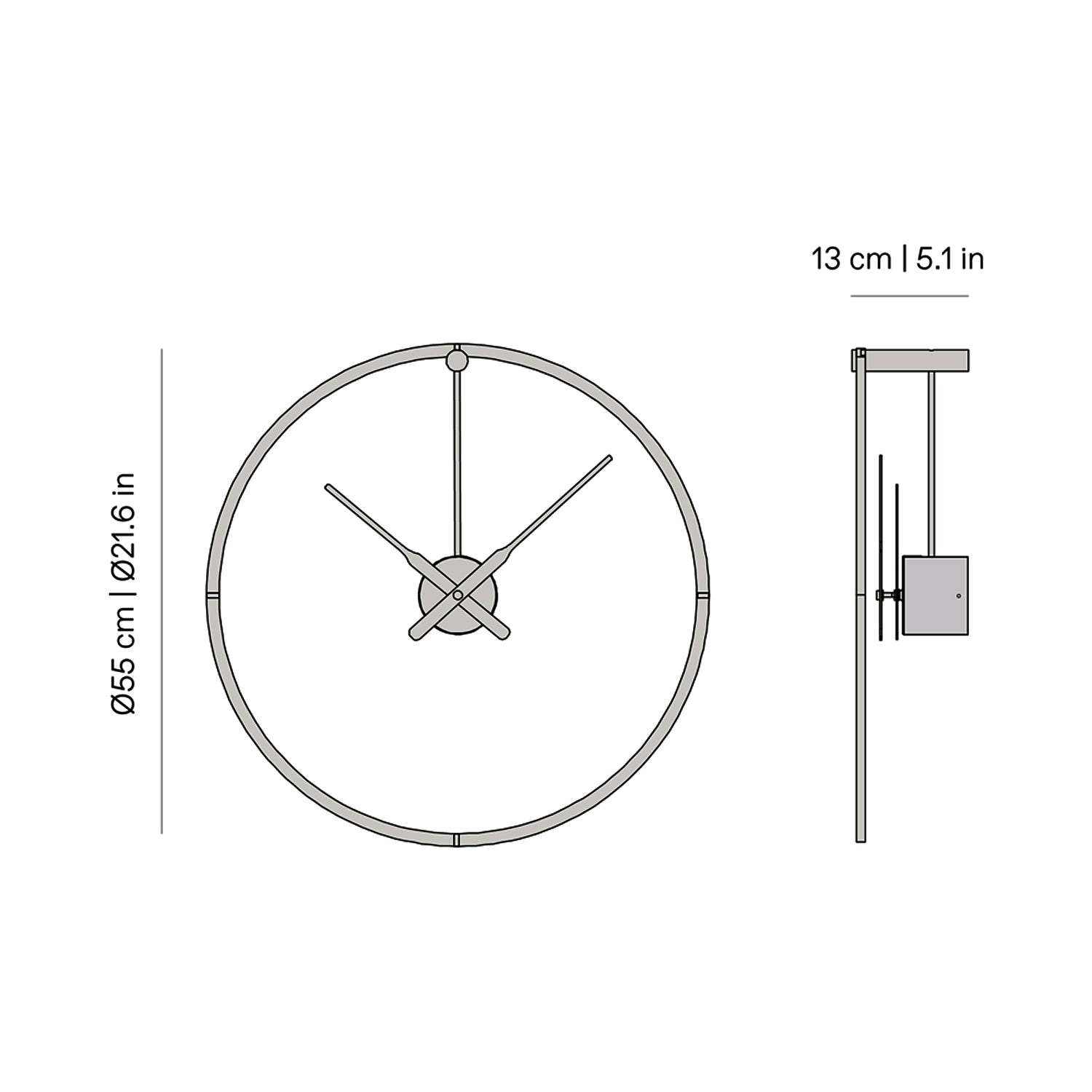 Ombra Premium LED Wall Clock - line drawing.