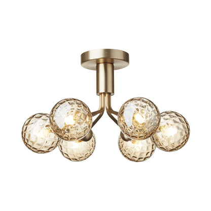 Apiales Semi Flush Mount Ceiling Light in Brushed Brass/Optic Gold (6-Light).