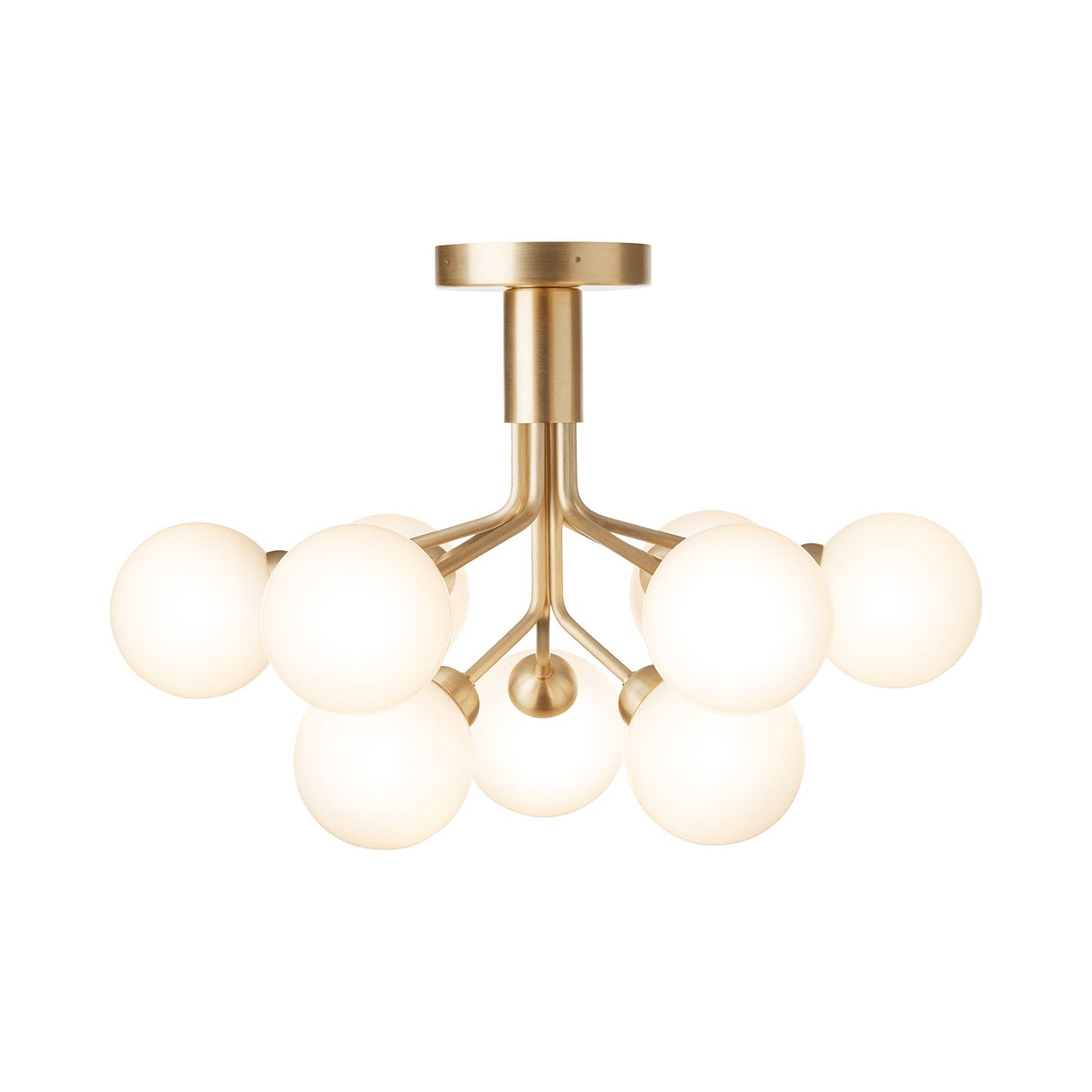 Apiales Semi Flush Mount Ceiling Light in Brushed Brass/Opal White (9-Light).