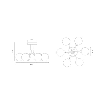Apiales Semi Flush Mount Ceiling Light - line drawing.