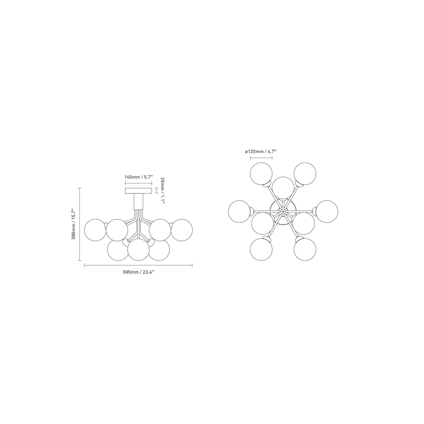 Apiales Semi Flush Mount Ceiling Light - line drawing.
