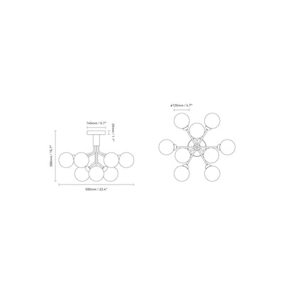 Apiales Semi Flush Mount Ceiling Light - line drawing.