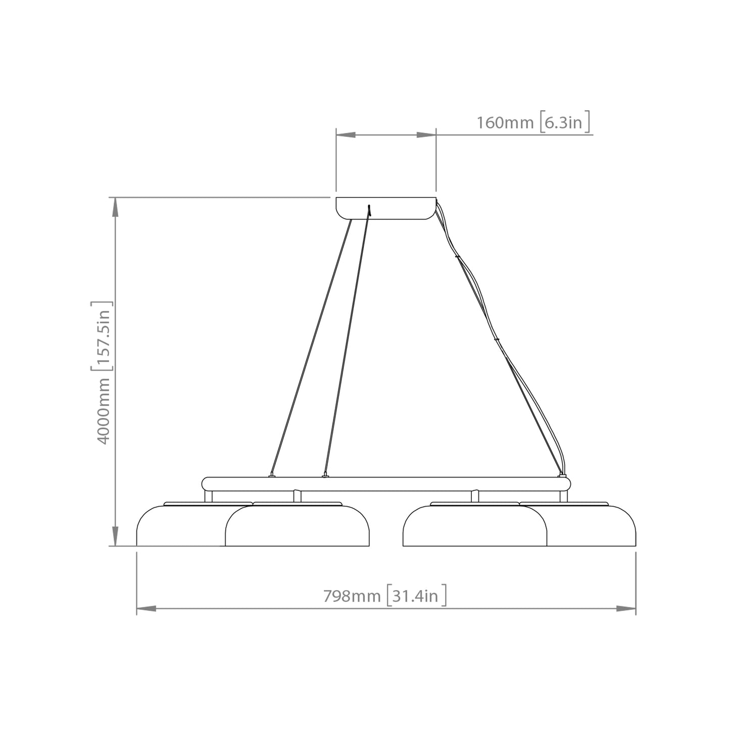 Blossi LED Chandelier - line drawing.