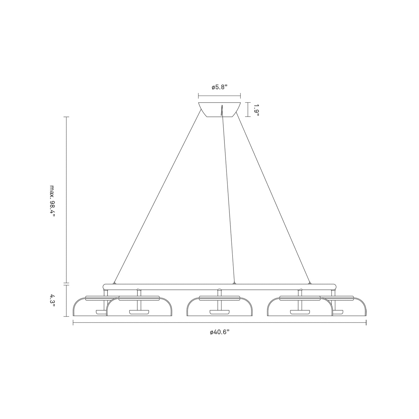 Blossi LED Chandelier - line drawing.