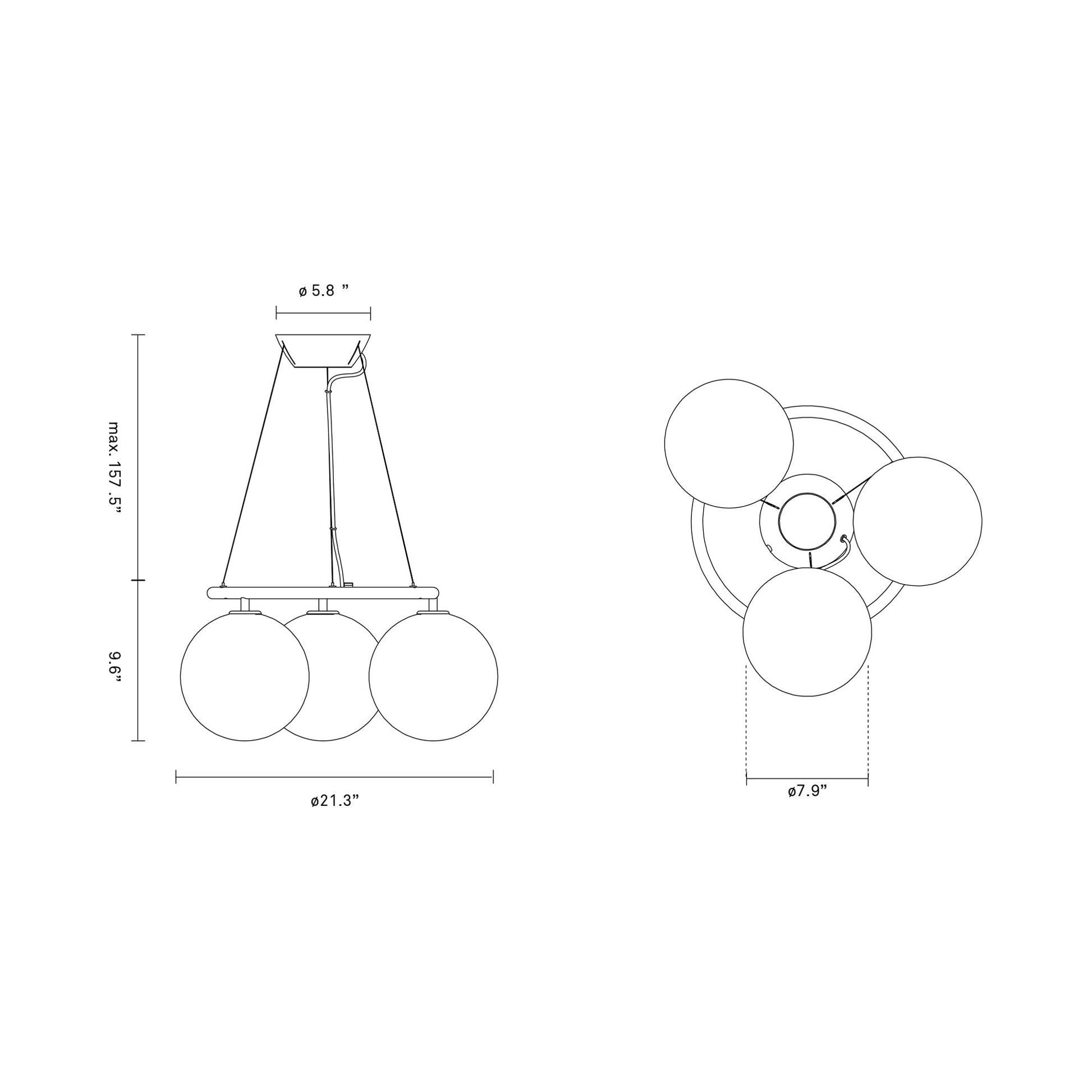 Miira Circular Chandelier - line drawing.