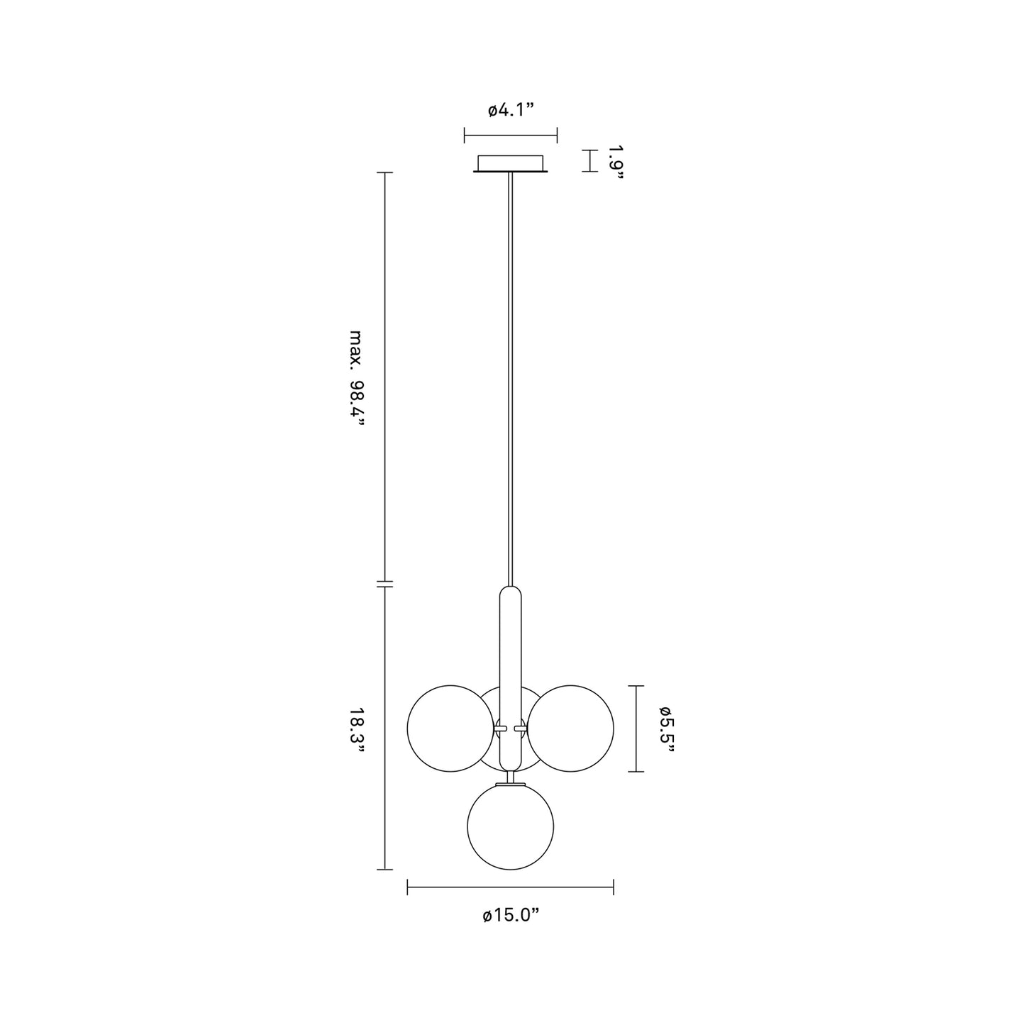Miira Multi Pendant Light - line drawing.