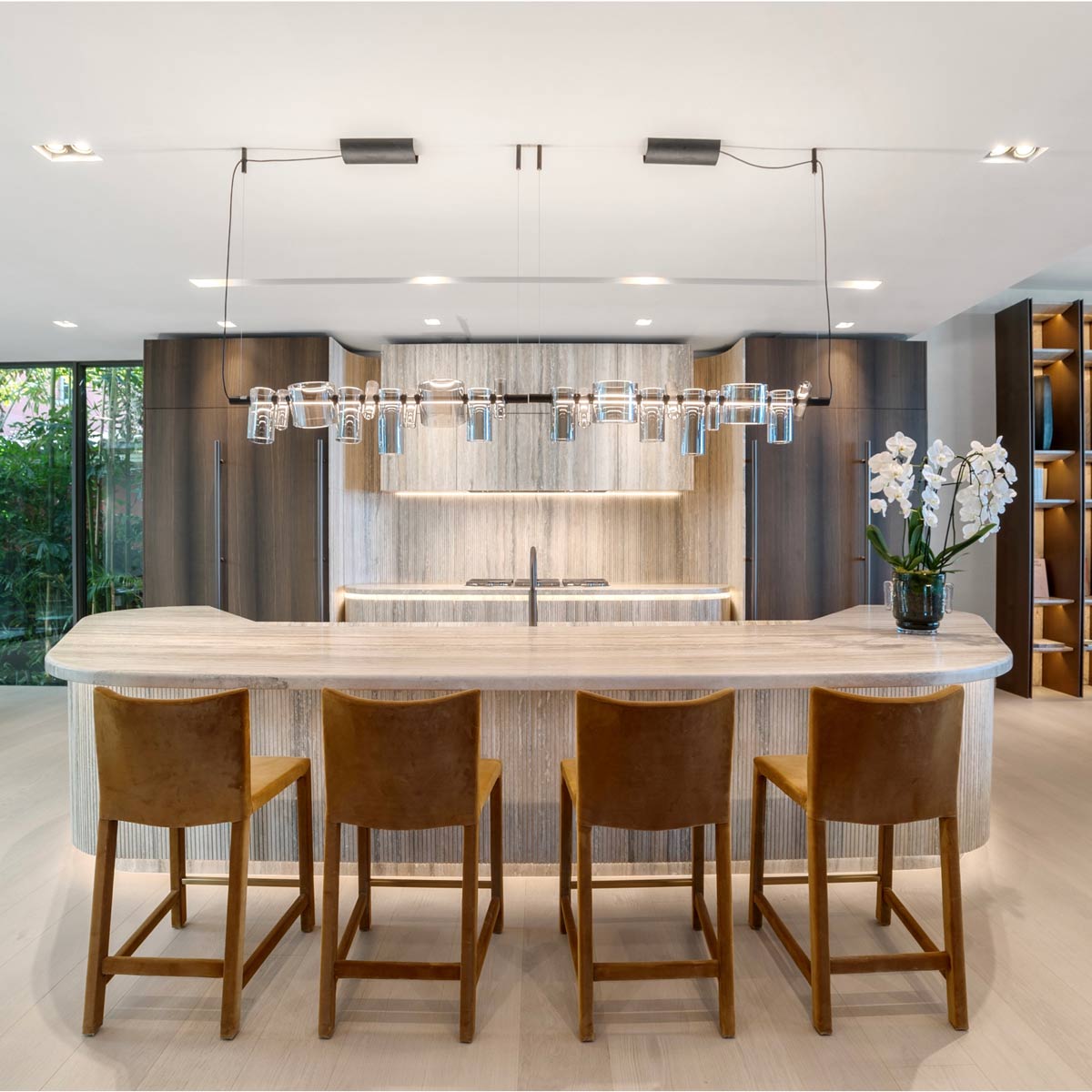 Dancing Glass LED Pendant Light in dining room.