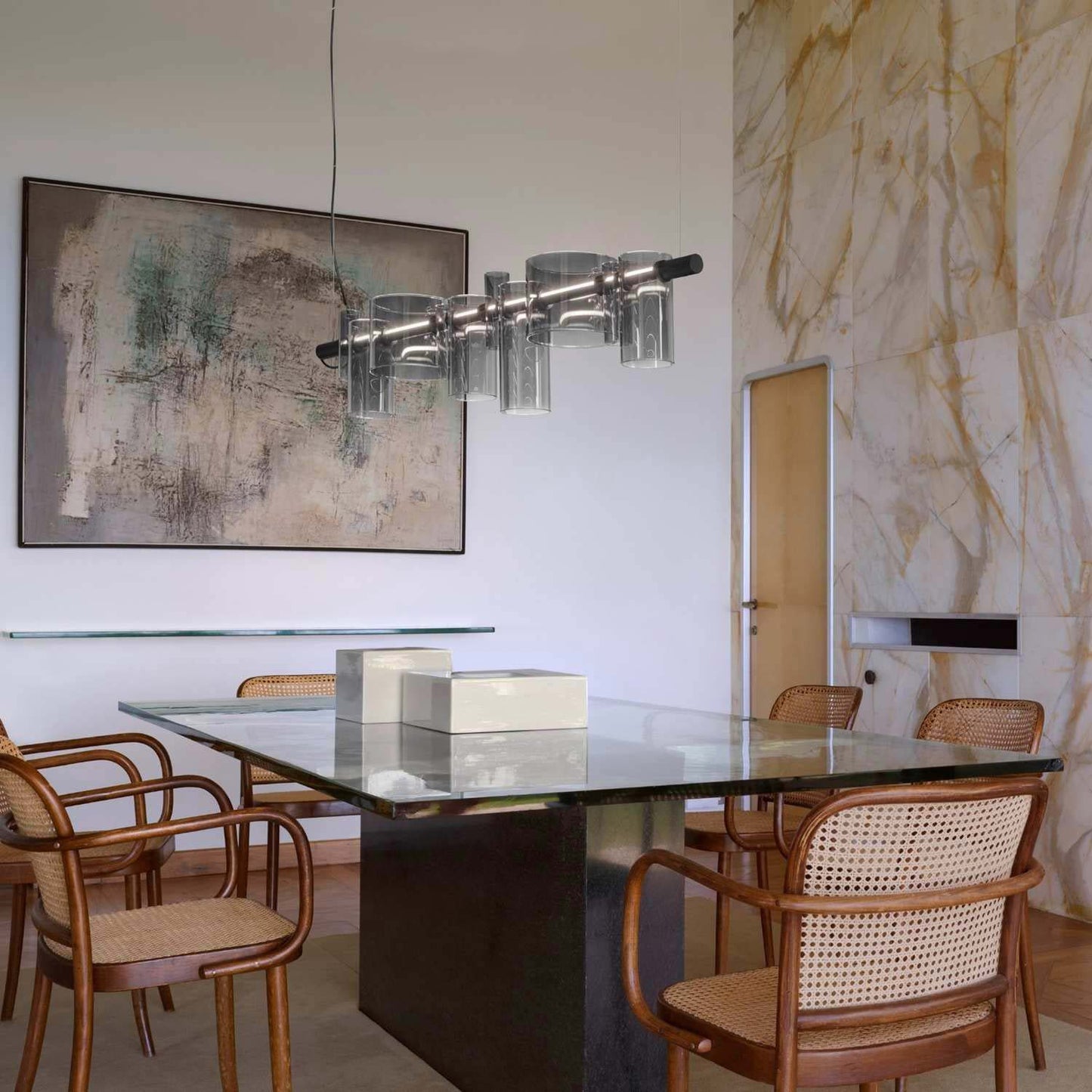 Dancing Glass LED Pendant Light in dining room.