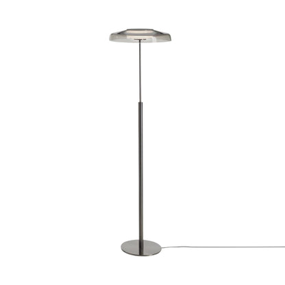 Dora LED Floor Lamp in Satin Black Nickel/Smokey Grey.