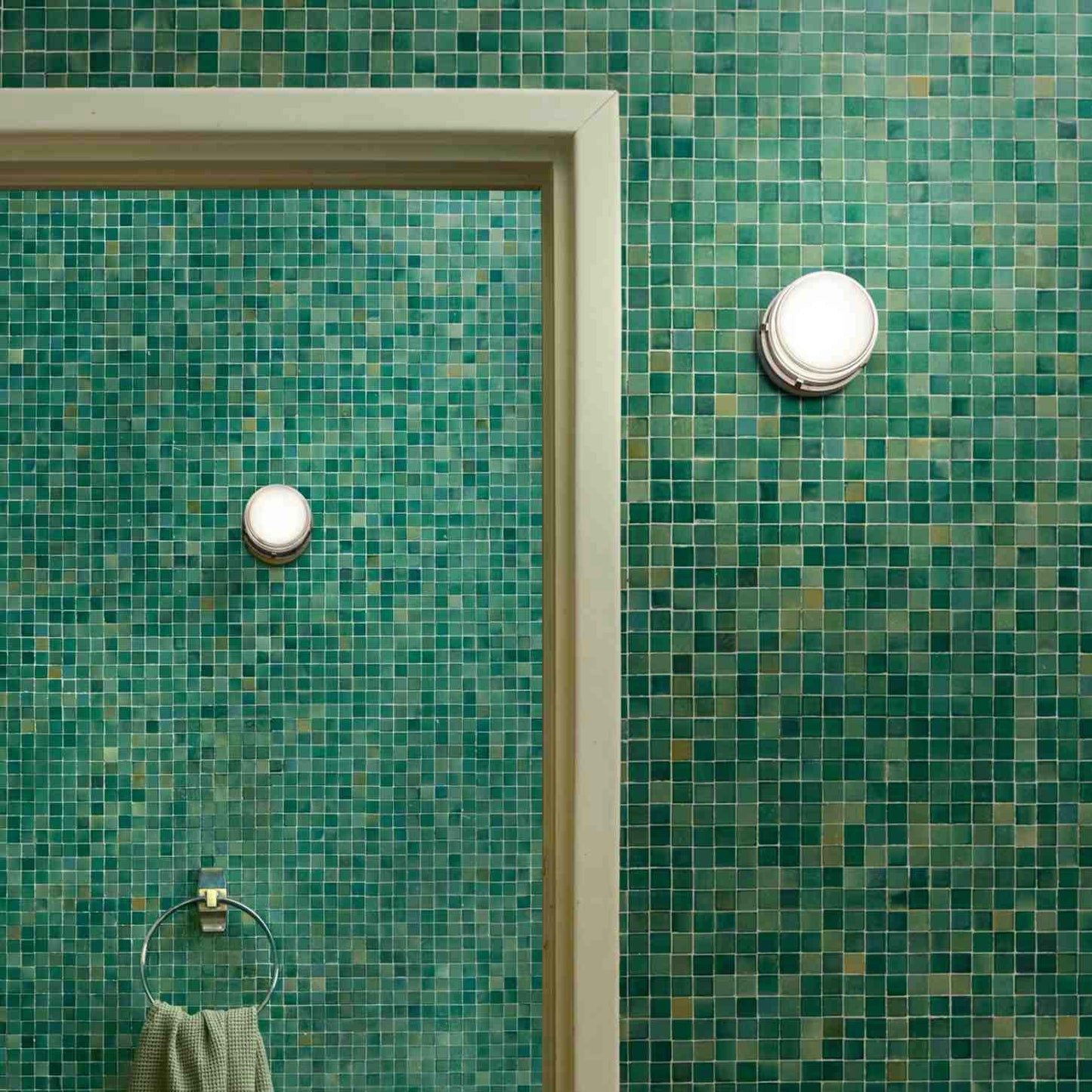 Fresnel Outdoor Wall Light in bathroom.