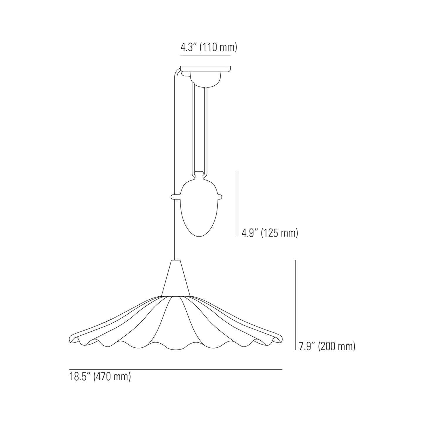 Christie Rise & Fall Pendant Light - line drawing.