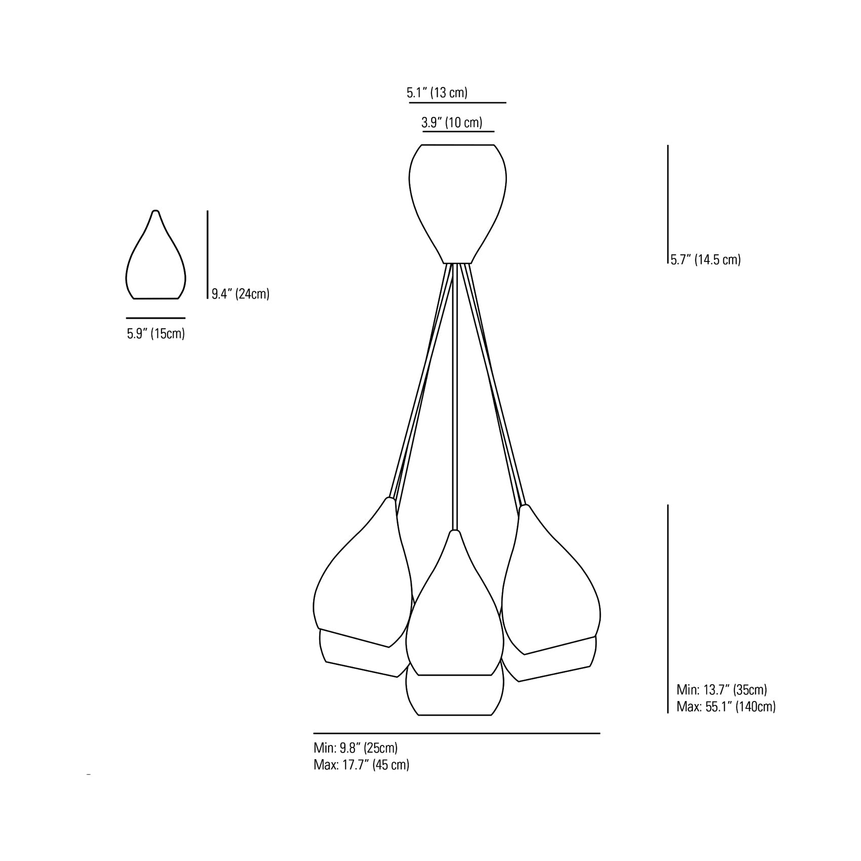 Drop One Multi-Light Pendant Light - line drawing.