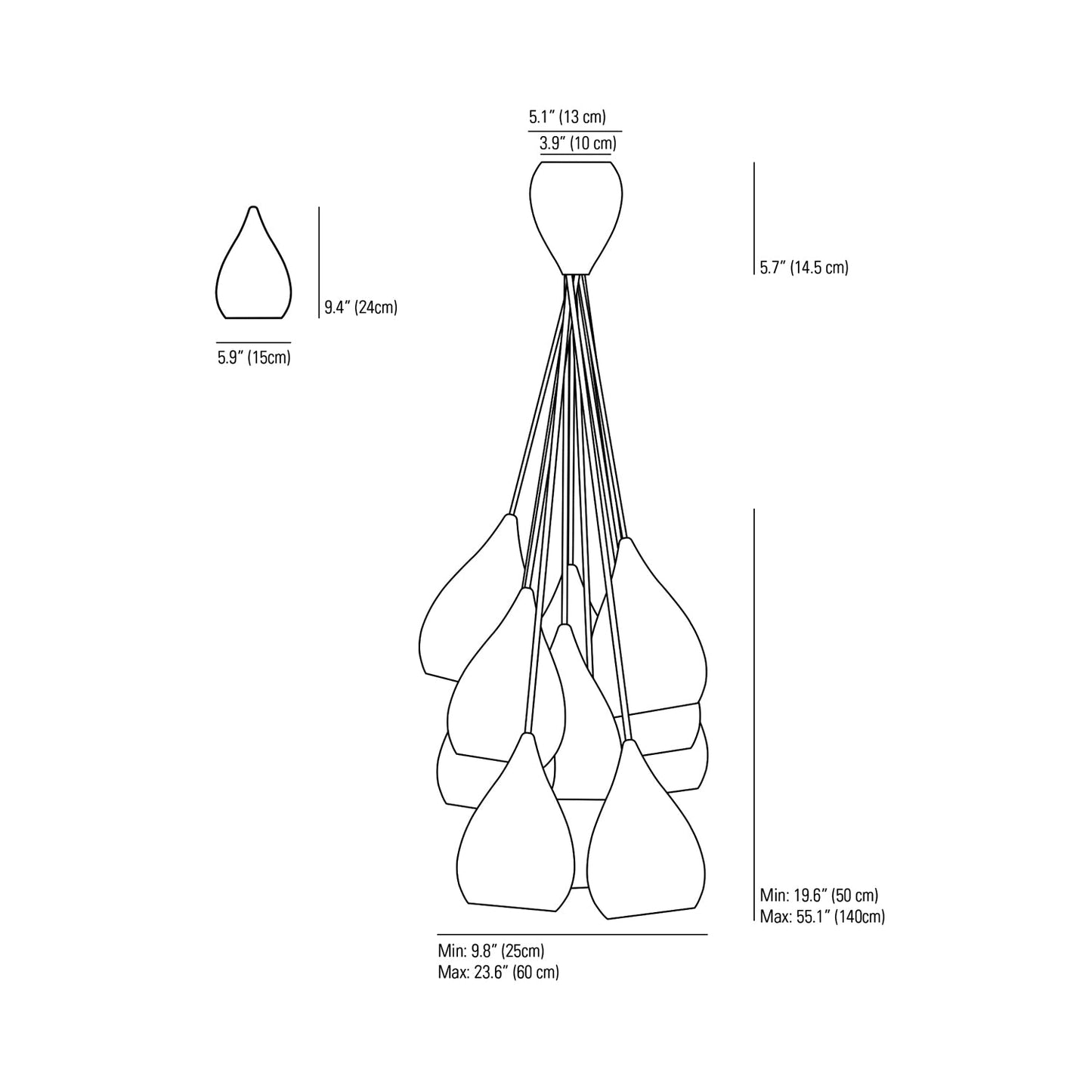 Drop One Multi-Light Pendant Light - line drawing.