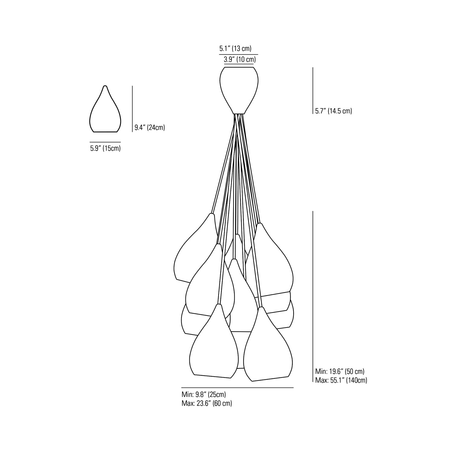 Drop One Multi-Light Pendant Light - line drawing.