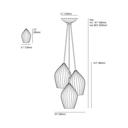 Fin Multi-Light Pendant Light - line drawing.