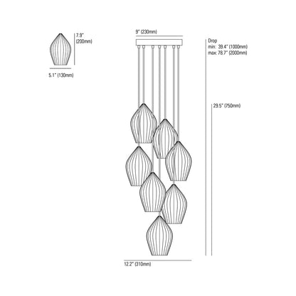 Fin Multi-Light Pendant Light - line drawing.