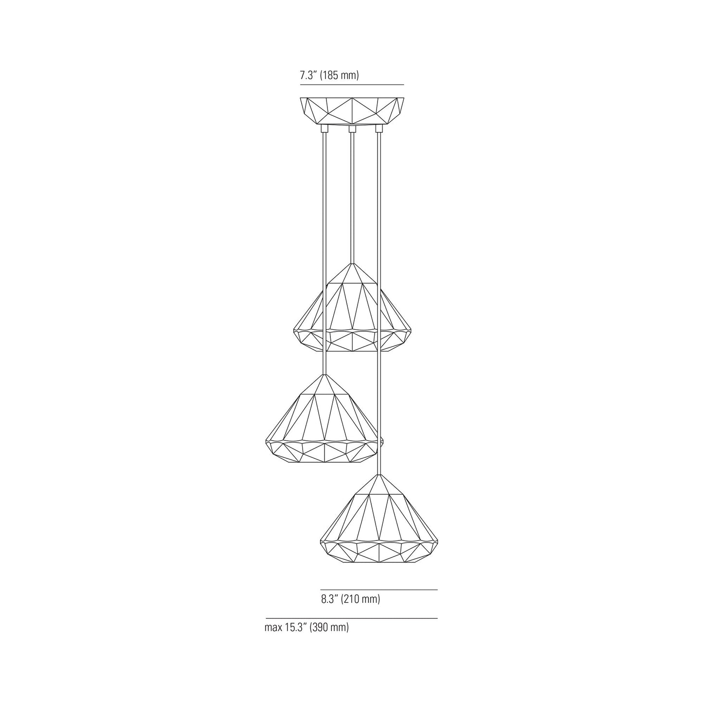 Hatton Multi-Light Pendant Light - line drawing.