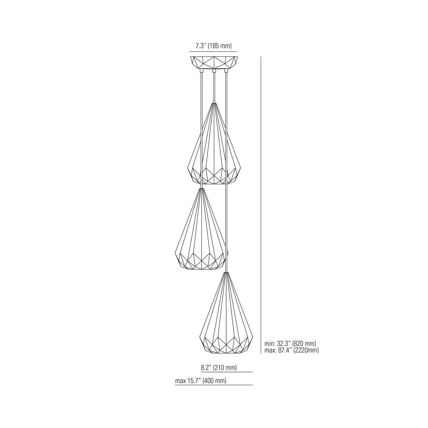 Hatton Multi-Light Pendant Light - line drawing.