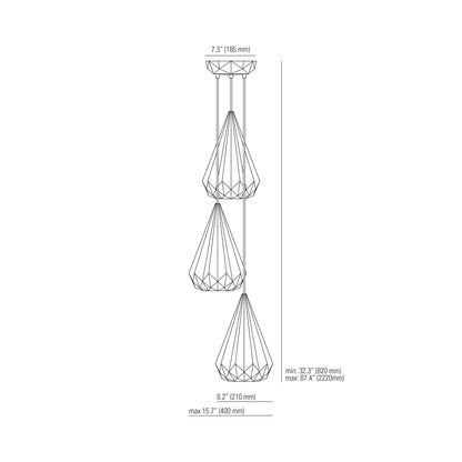 Hatton Multi-Light Pendant Light - line drawing.