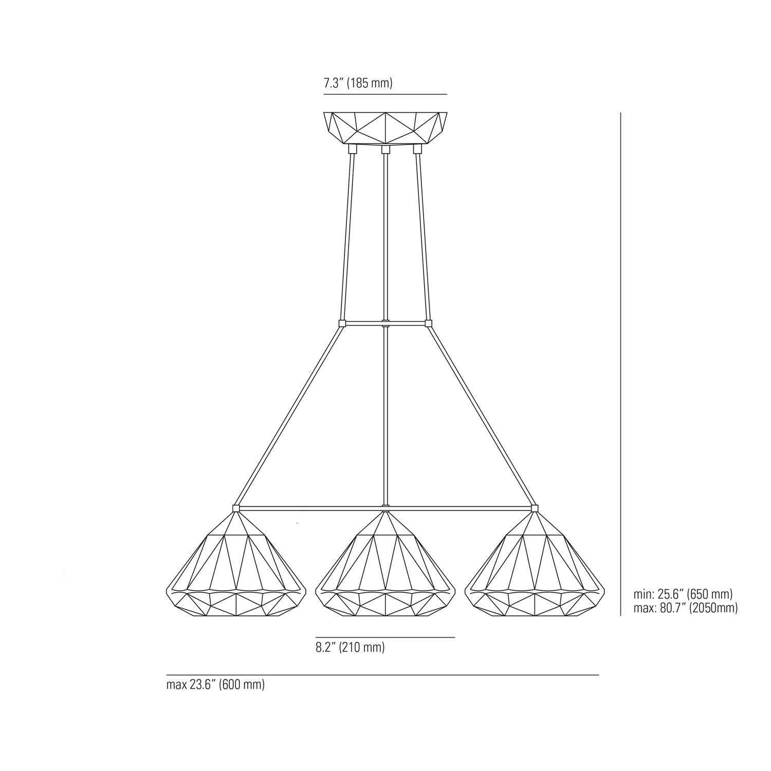 Hatton Multi-Light Pendant Light - line drawing.