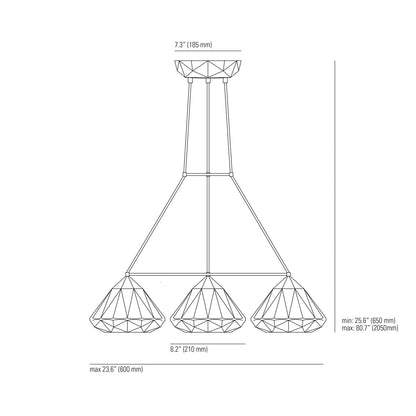 Hatton Multi-Light Pendant Light - line drawing.