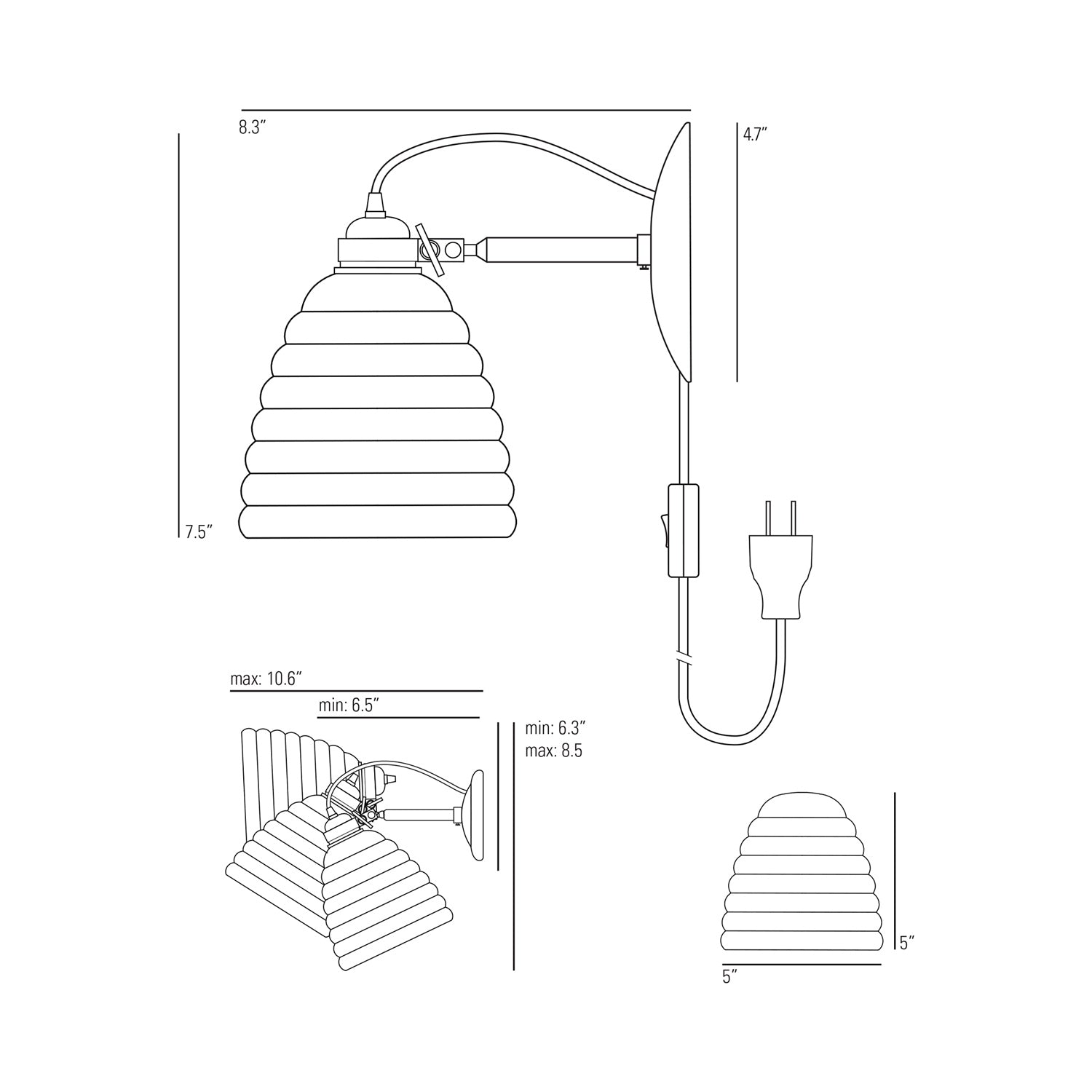 Hector Bibendum Plug-In Wall Light - line drawing.