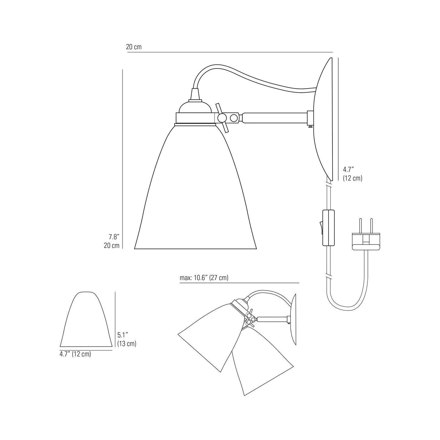 Hector Plug-In Wall Light - line drawing.