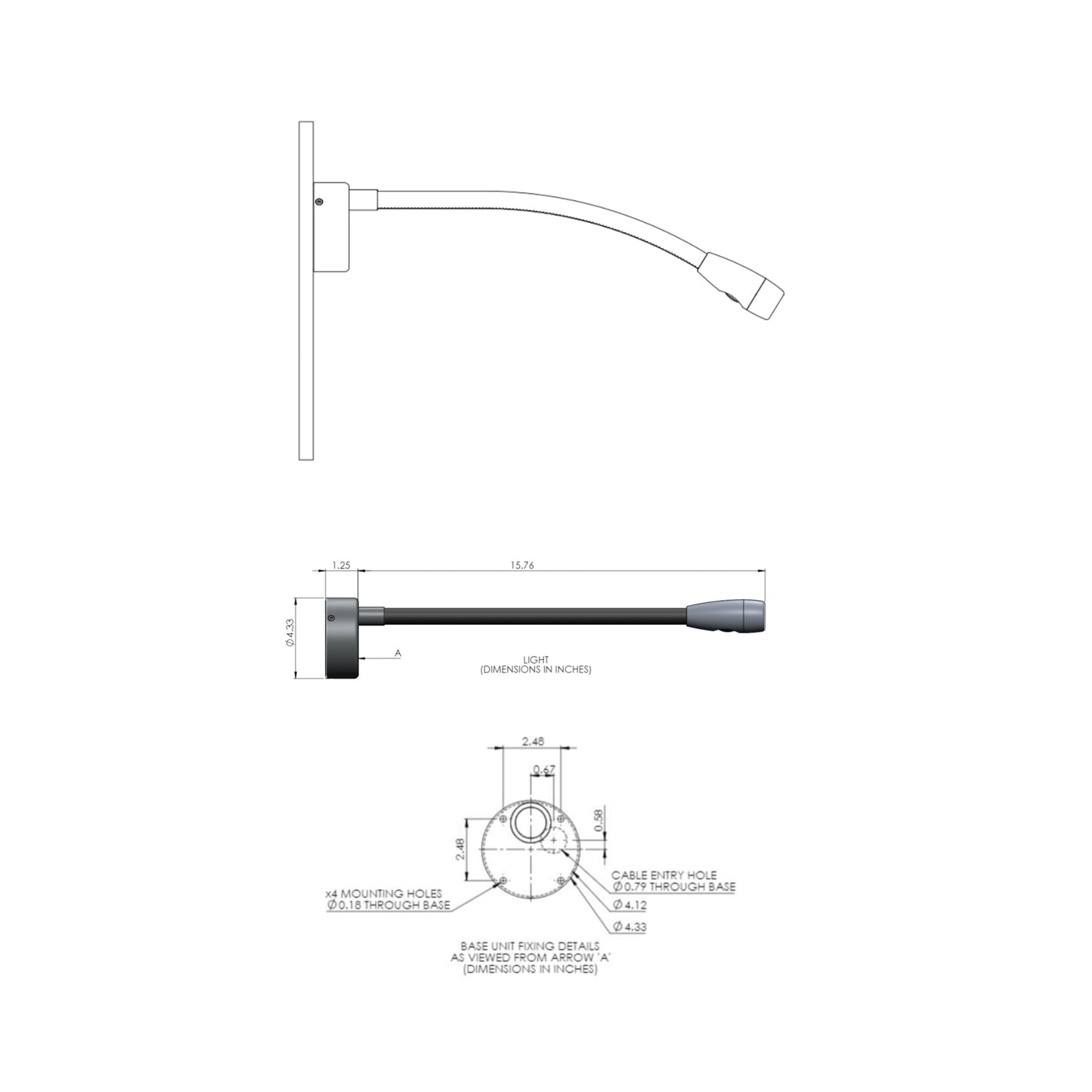 Jet Stream LED Wall Light - line drawing.